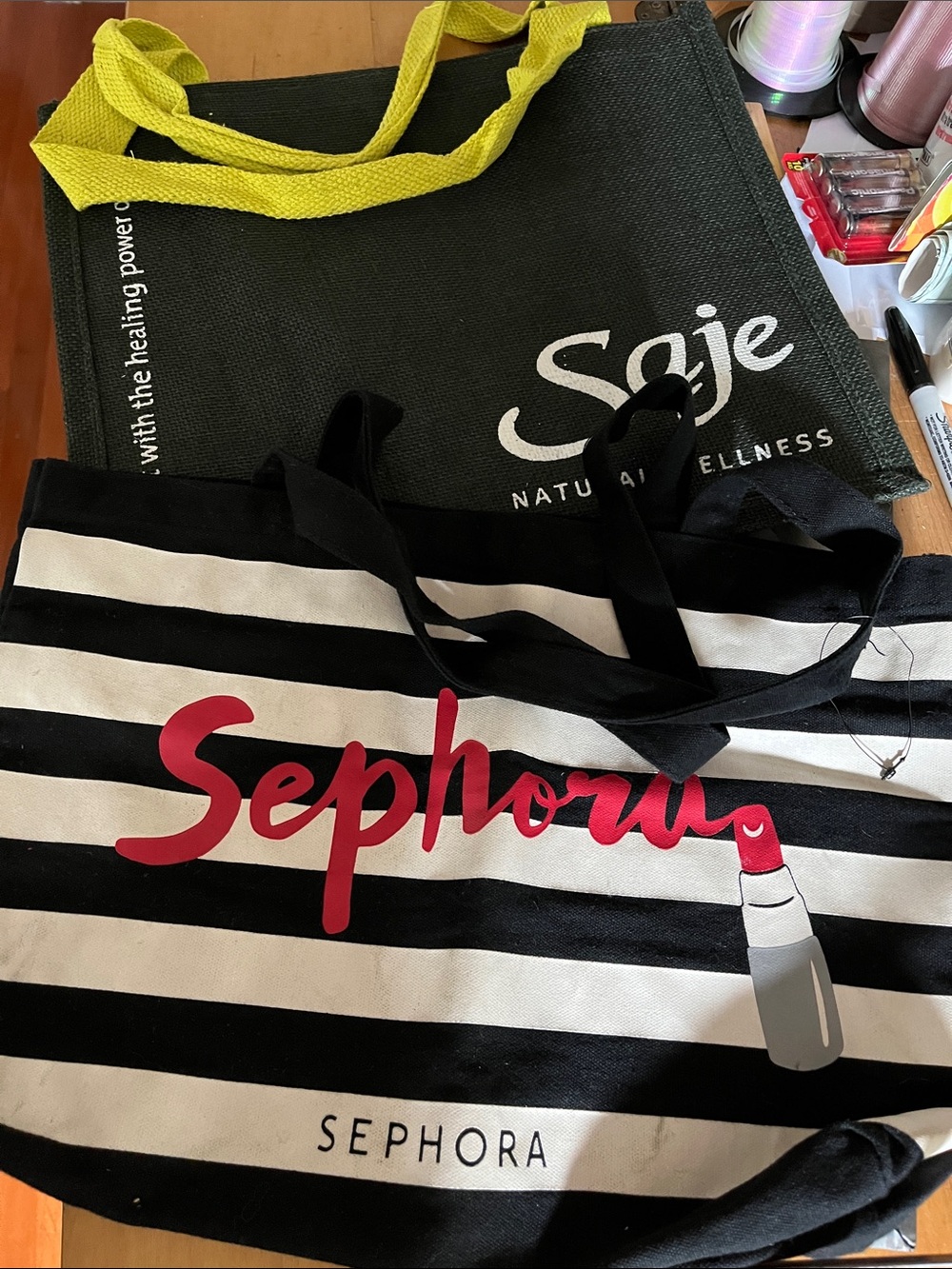 Sephora & Saje Reusable Tote Bag Duo • NWOT • 12–14” x 11”